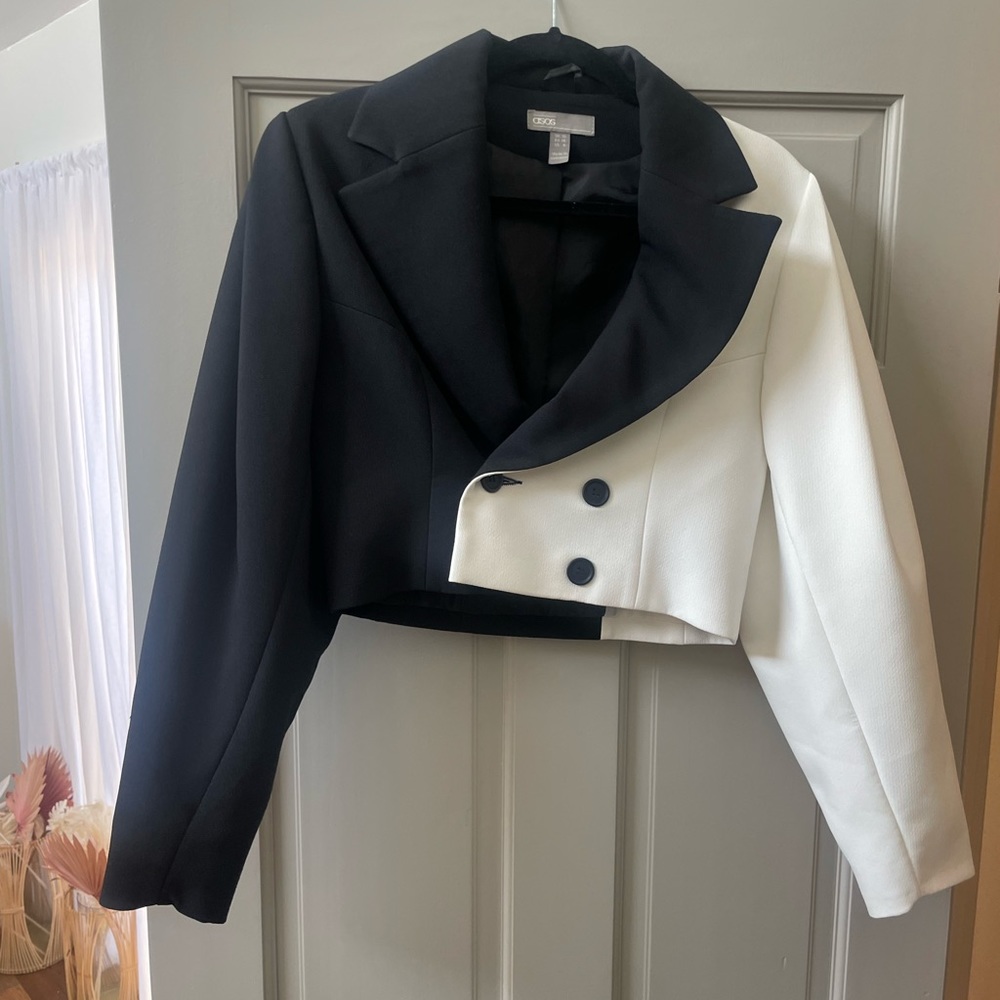 Asos black and white crop blazer